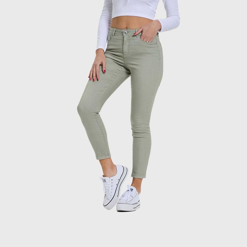 Jeans Mujer Super Skinny Color Verde Olivo Fashion's Park-1