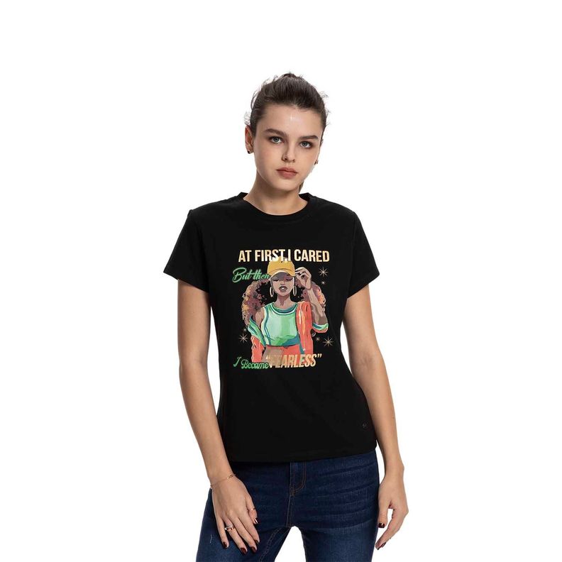 Polera Mujer Básica Print Negro / Verde Fashion's Park-0