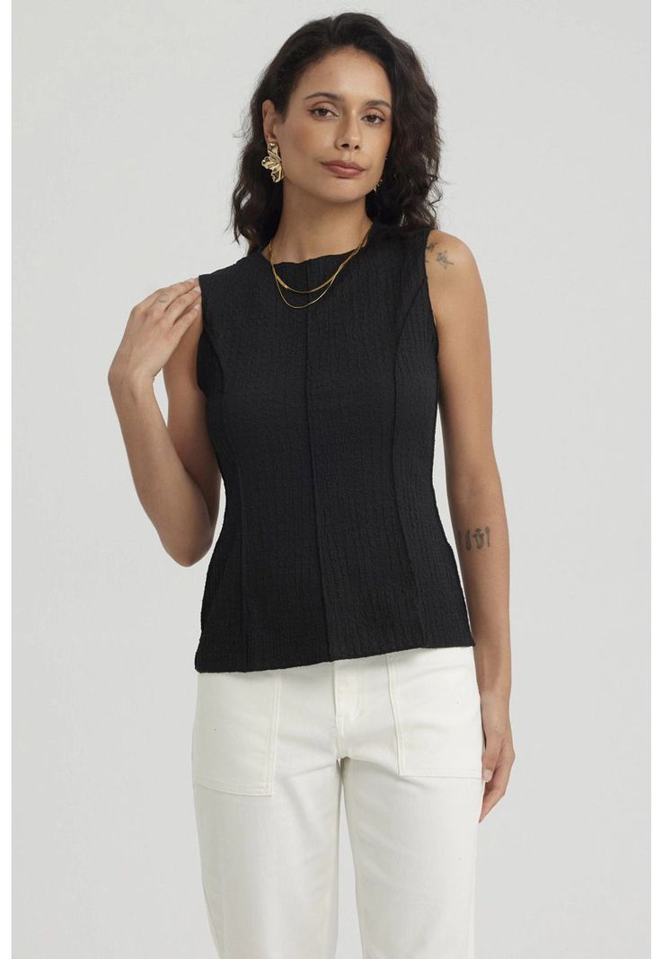 Polera Mujer Texturizada Negro