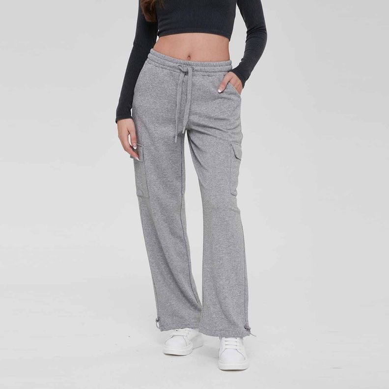 Pantalón Buzo Mujer Cargo Gris Melange Fashion´s Park-1