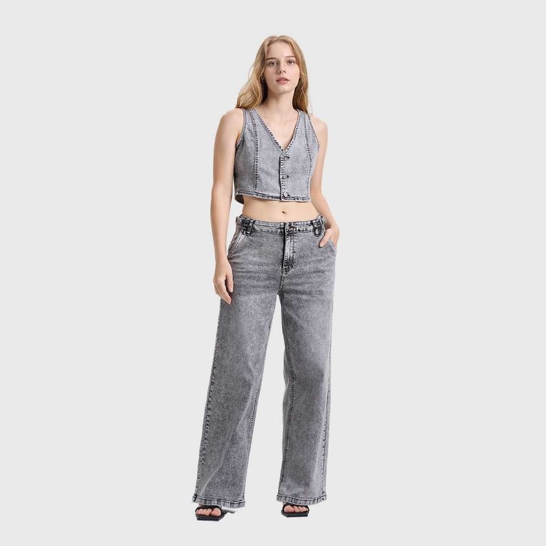 Jeans Mujer Wide Leg Gris Claro Fashion's Park-3
