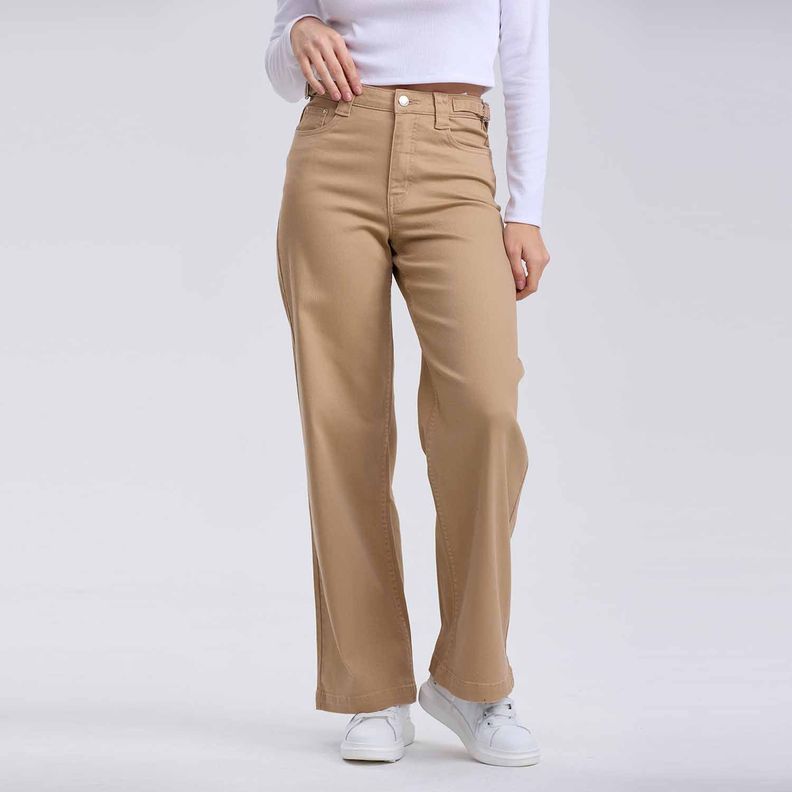 Jeans Mujer Wide Leg Cargo Camel-0