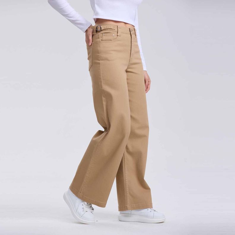 Jeans Mujer Wide Leg Cargo Camel-1