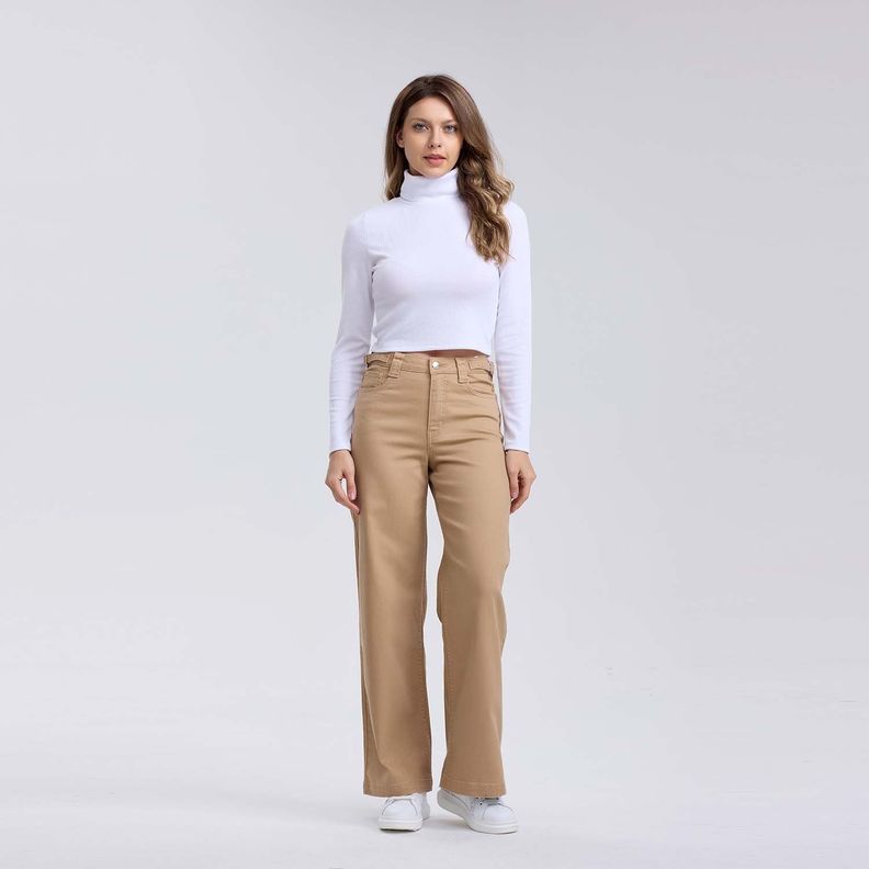 Jeans Mujer Wide Leg Cargo Camel-3