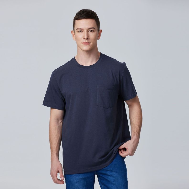 Polera Básica Con Bolsillo Gris Acero Hombre-0