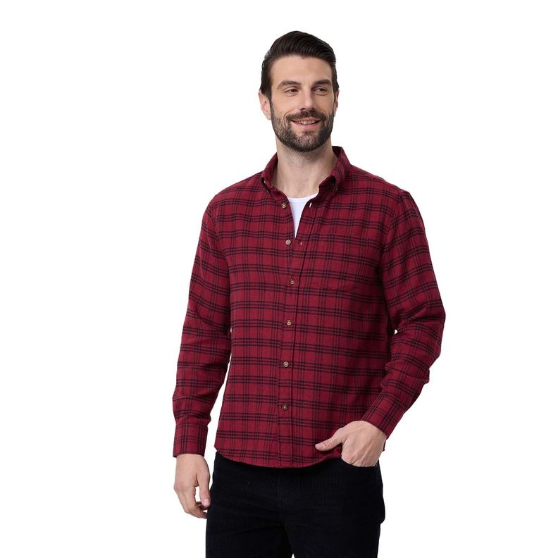 Camisa Hombre Franela Básica Rojo Oscuro-0
