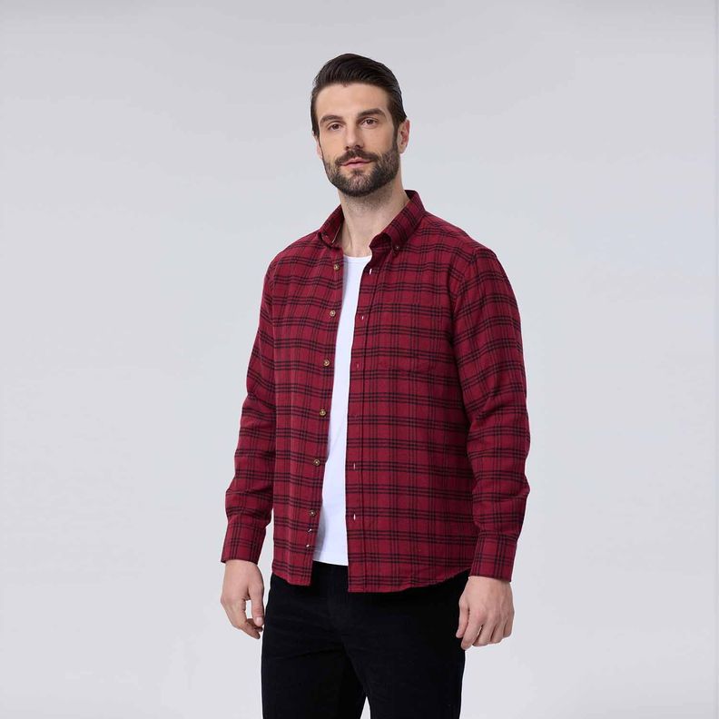 Camisa Hombre Franela Básica Rojo Oscuro-1
