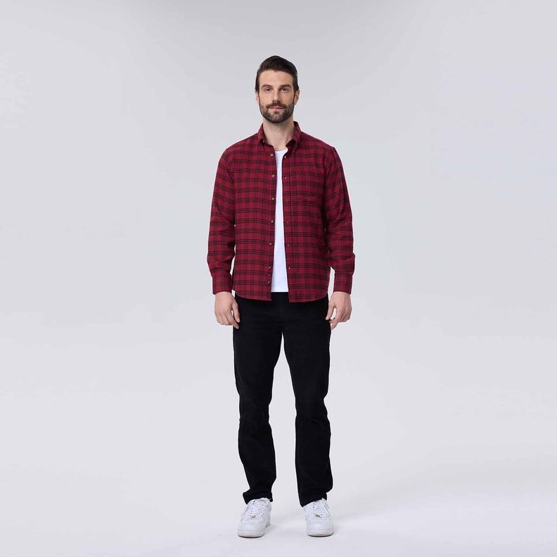 Camisa Hombre Franela Básica Rojo Oscuro-3