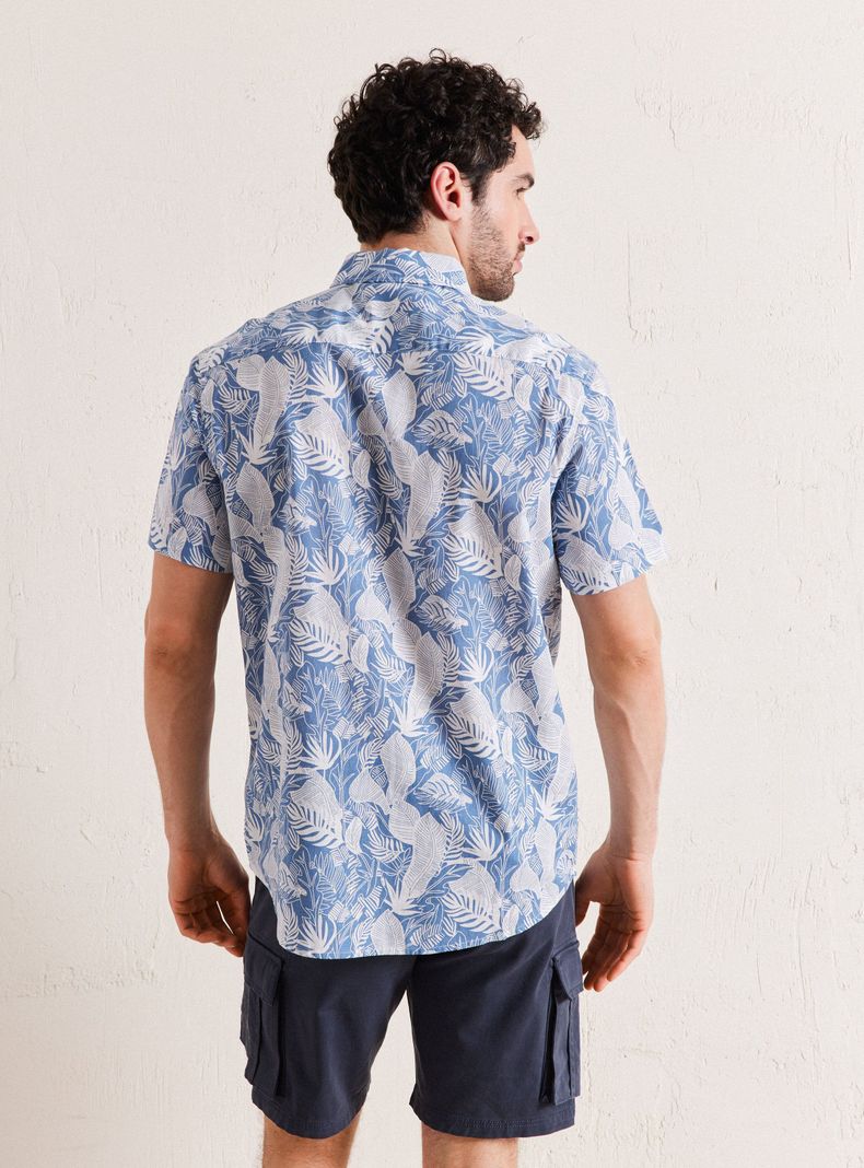 Camisa de Vestir Manga Corta Cotton Slub Diseño Hojas-1