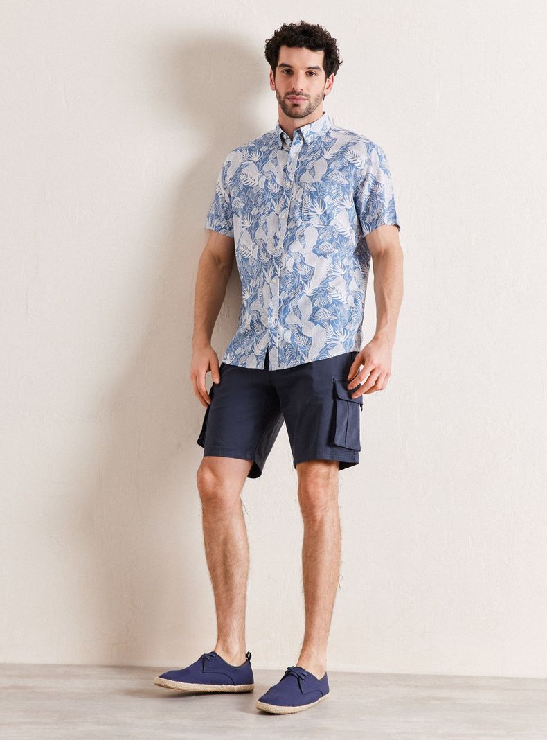 Camisa de Vestir Manga Corta Cotton Slub Diseño Hojas-4