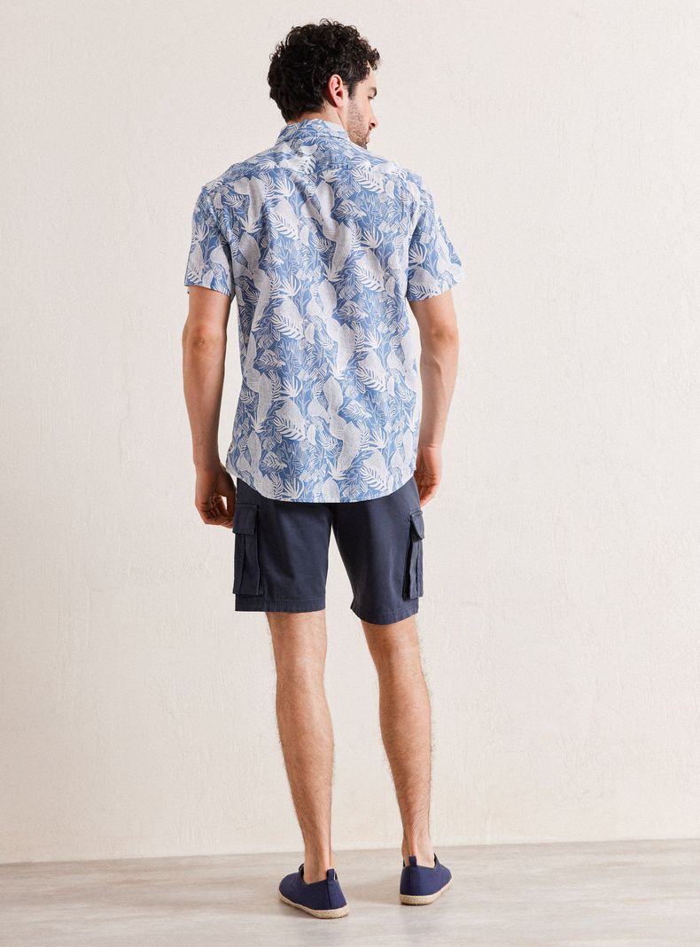 Camisa de Vestir Manga Corta Cotton Slub Diseño Hojas-5