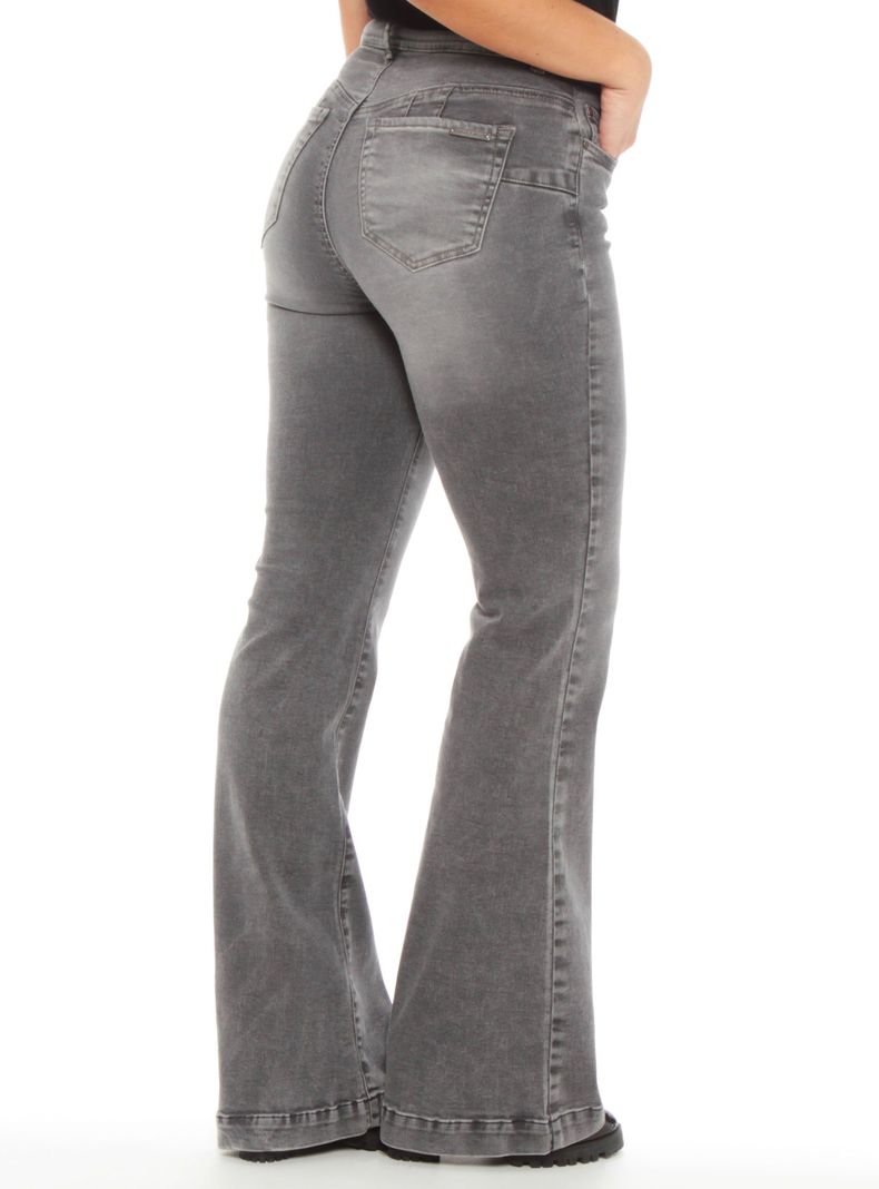 Jeans Flare Tiro Alto Pretina Básica 1 Botón Push Up-1