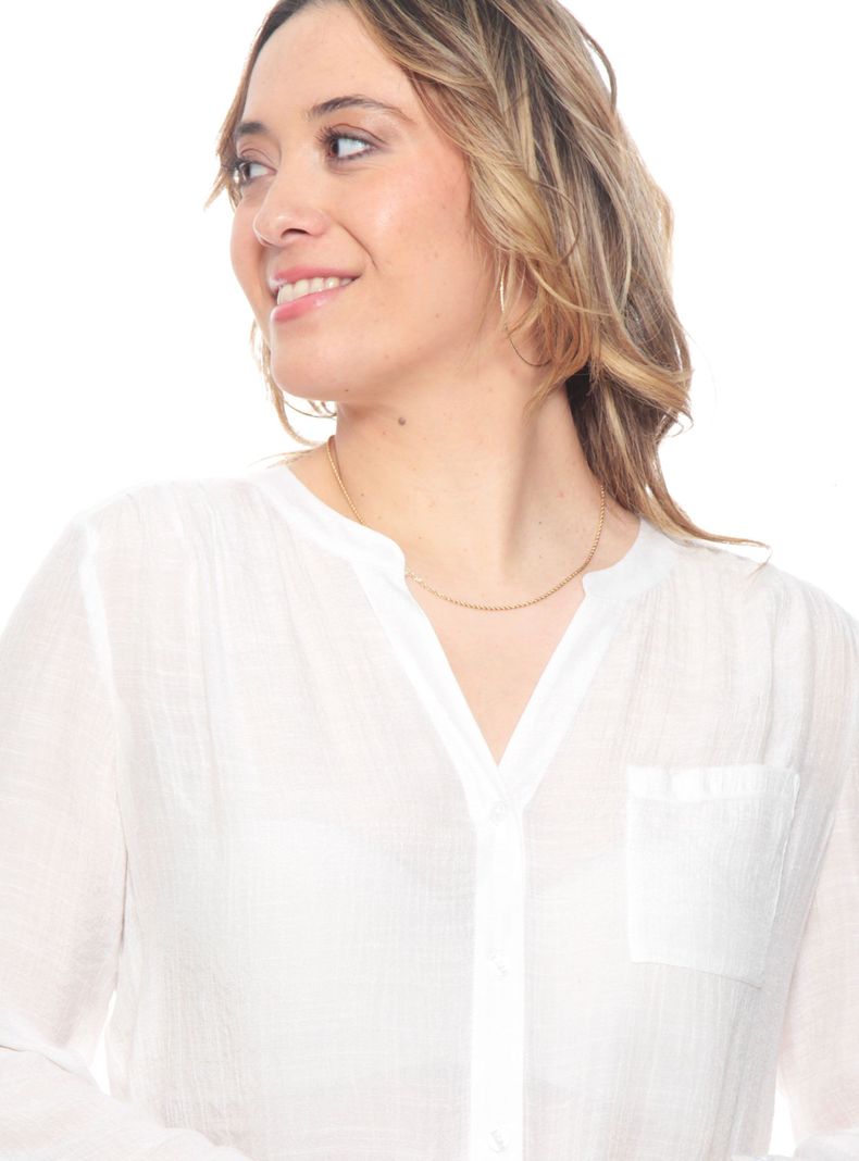Blusa Anudada con un Bolsillo Manga Larga Ajustable-3