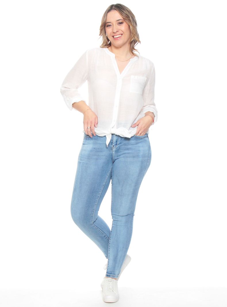 Blusa Anudada con un Bolsillo Manga Larga Ajustable-4