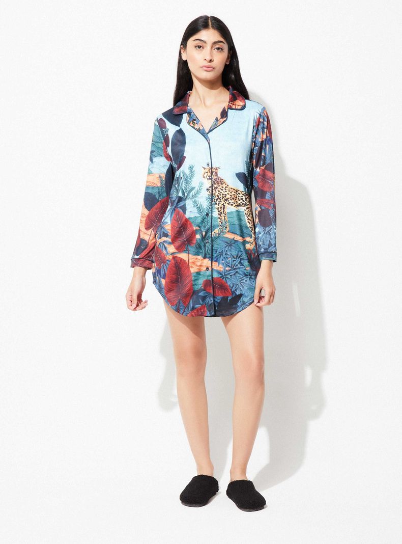 Camisa de Dormir Camisero Full Print Poliéster-4
