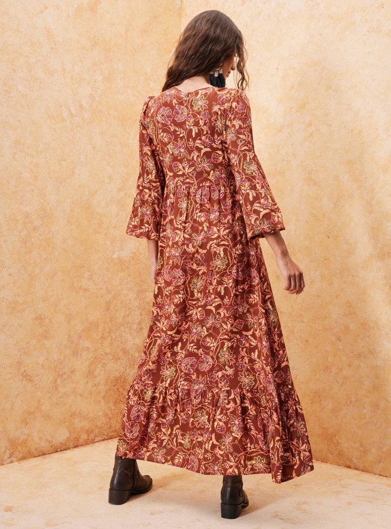 Vestido Estampado con Aplicación en Escote-1