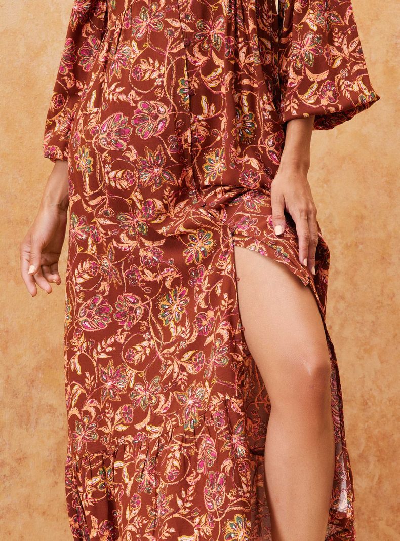 Vestido Estampado con Aplicación en Escote-5