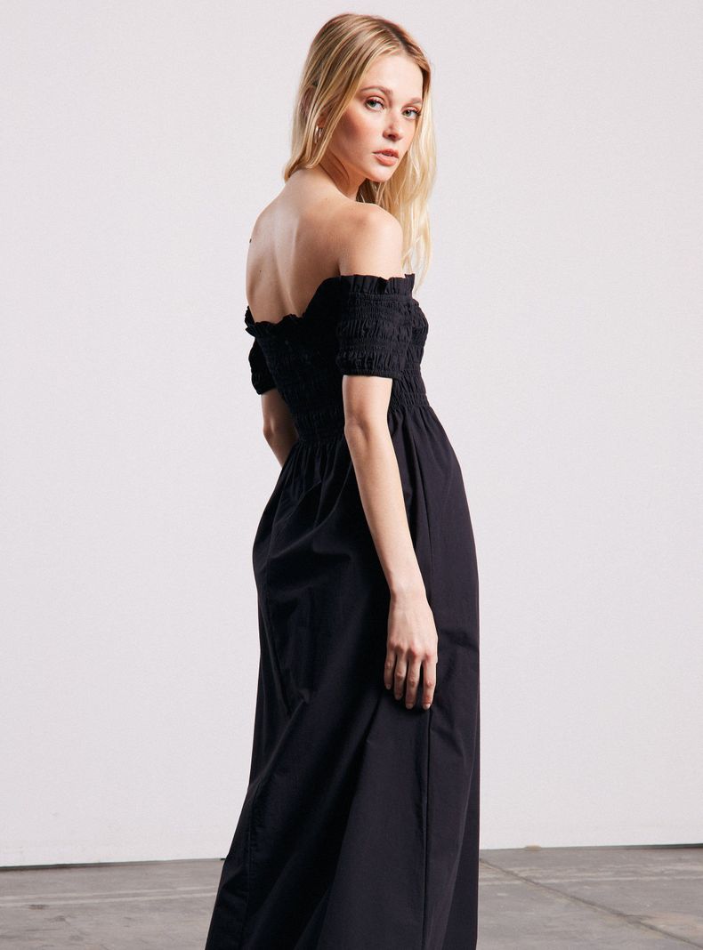 Vestido Bardot Manga Corta con Panal-1