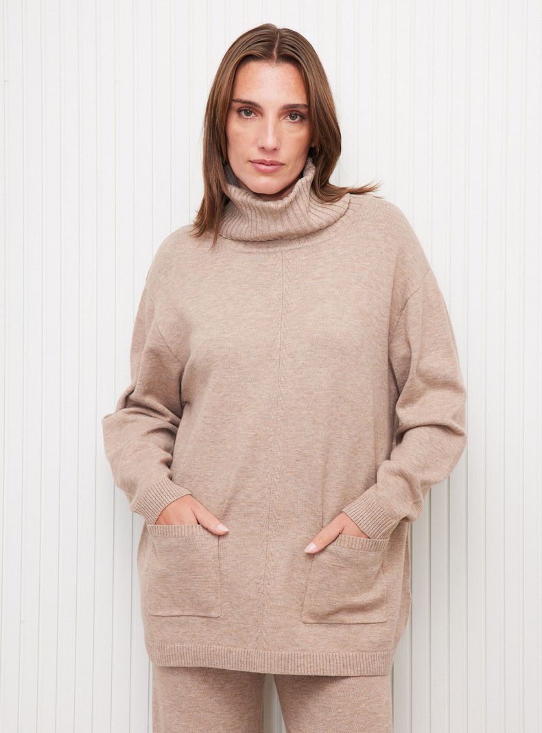 Sweater Cuello Alto Y Bolsillos Set Tejido-0