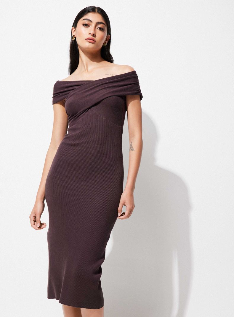 Vestido Ajustado Midi con Escote Cruzado-0