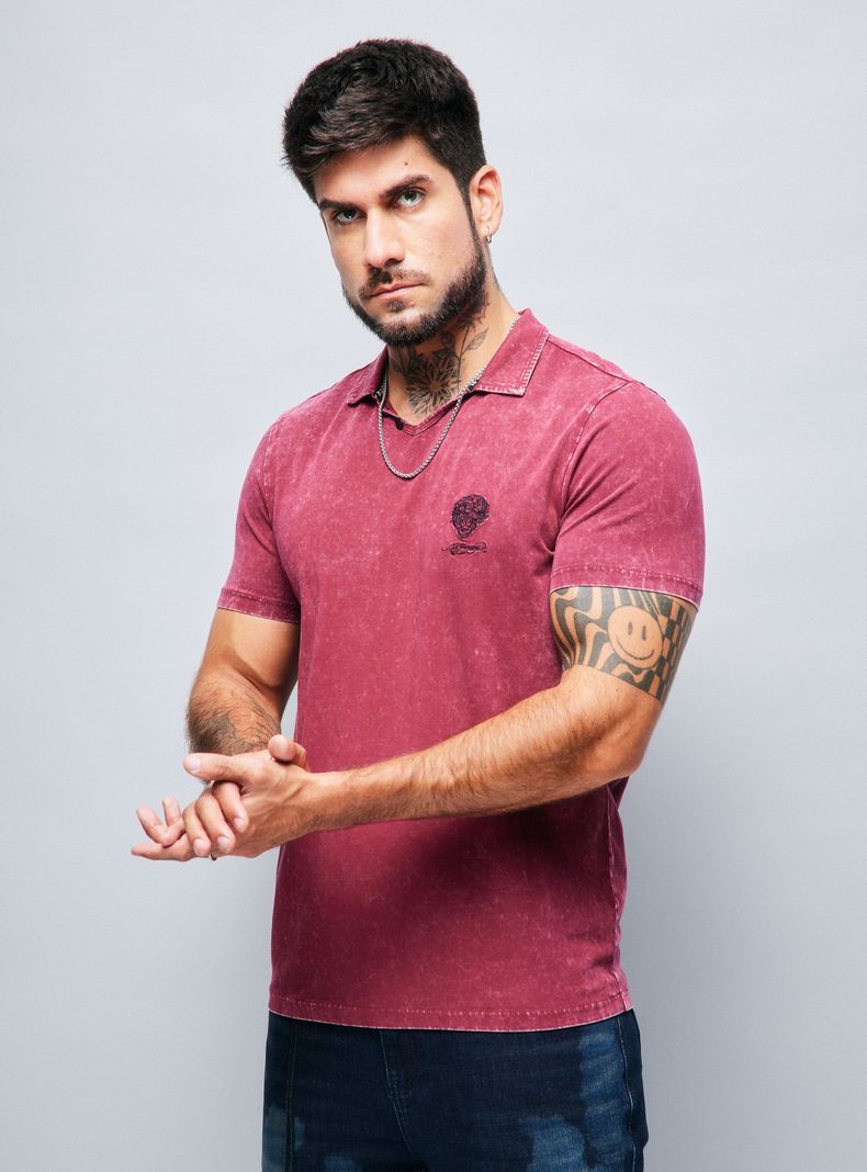 Polera Ed Hardy Cuello Polo Abierto Lavado Ácido-0