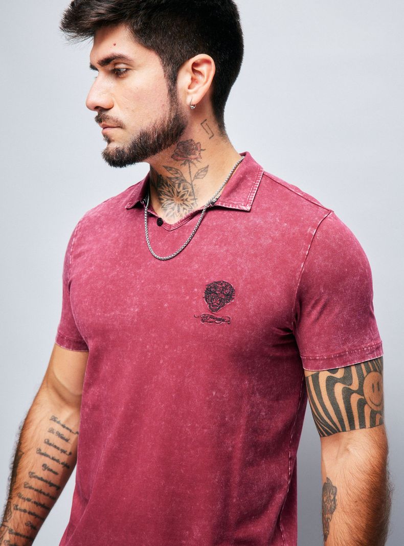 Polera Ed Hardy Cuello Polo Abierto Lavado Ácido-2