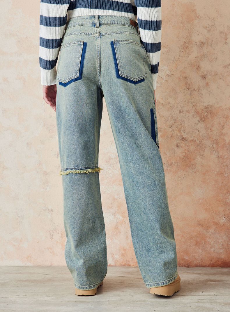 Jeans Sueltos Diseño Bolsillos Parches-1