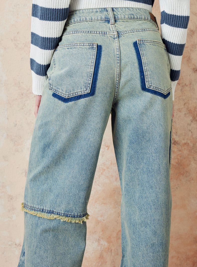 Jeans Sueltos Diseño Bolsillos Parches-3