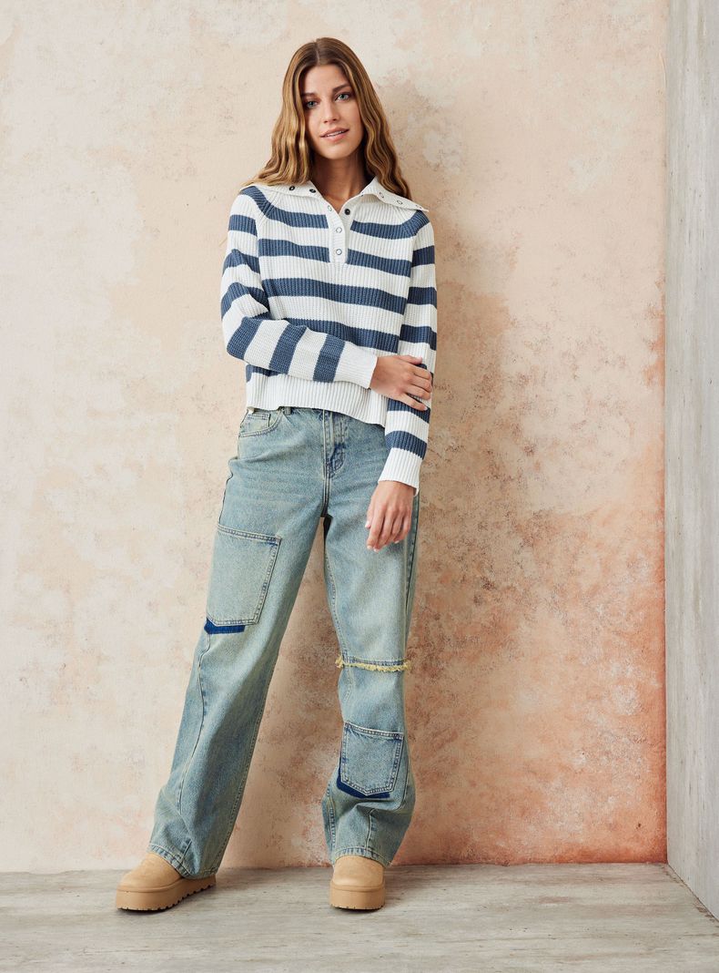 Jeans Sueltos Diseño Bolsillos Parches-4