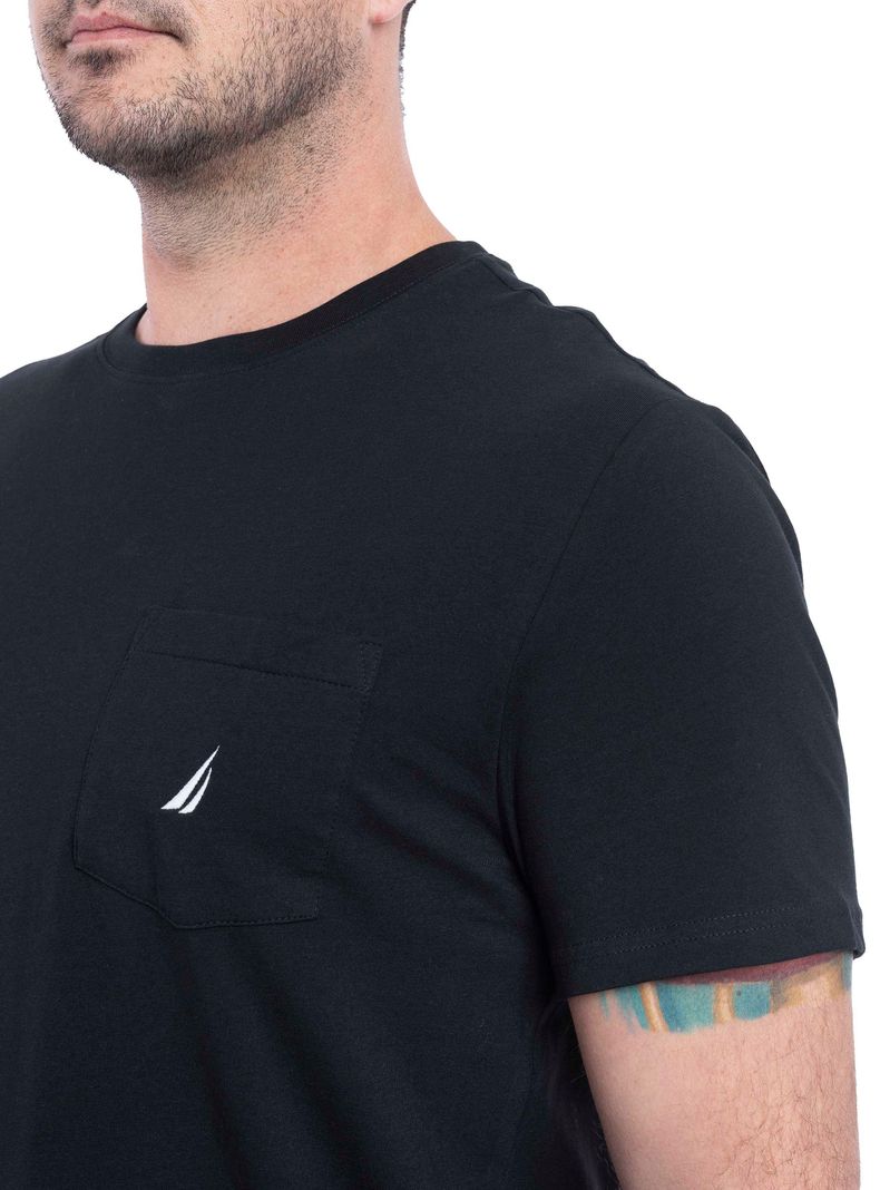 Polera Manga Corta Básica Bolsillo Sólida Negro-2