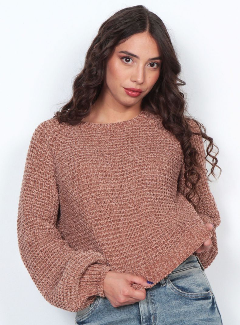 Sweater Manga Larga Sólido Escote Redondo-0