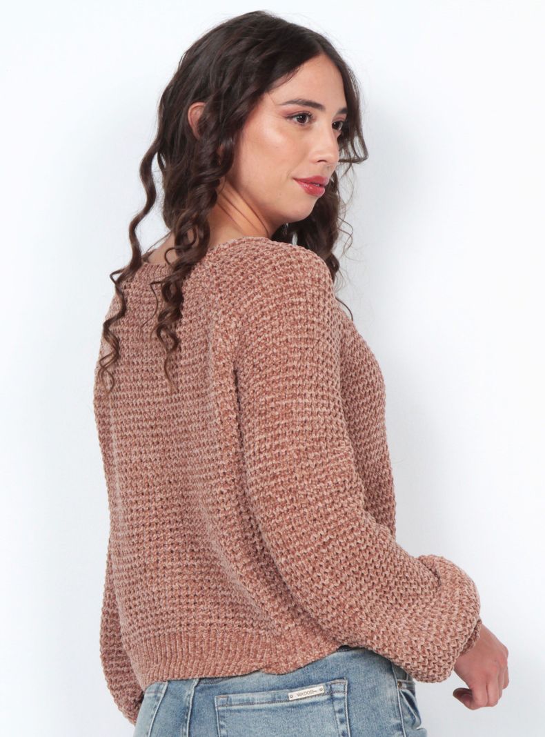 Sweater Manga Larga Sólido Escote Redondo-1