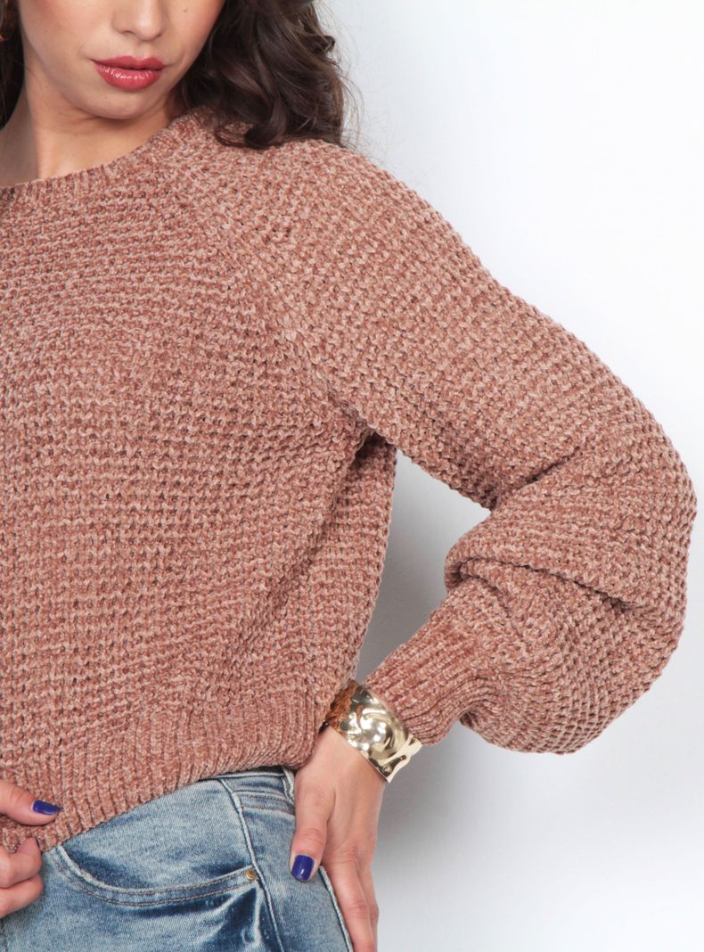Sweater Manga Larga Sólido Escote Redondo-2