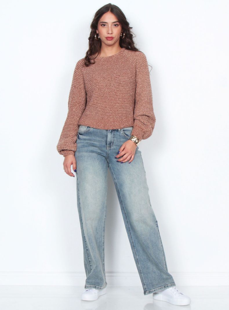 Sweater Manga Larga Sólido Escote Redondo-3