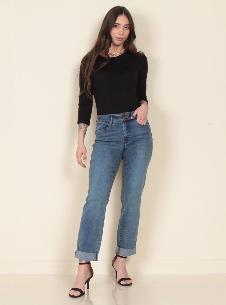 Jeans Recto Tiro Alto Push Up Pretina 2 Botones-3