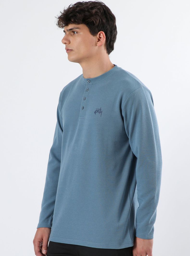 Polera Tejido Waffle Con Cuello Mao y Botones-2