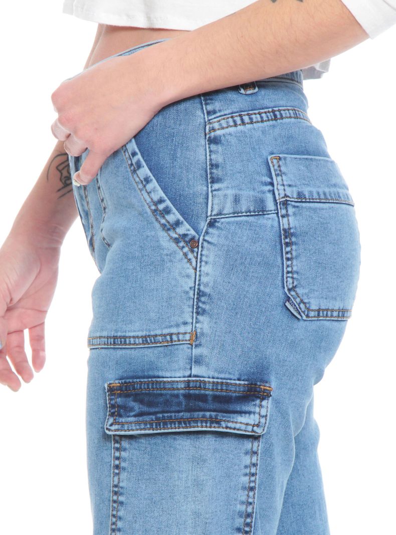 Jeans Recto Cargo Tiro Alto Push Up Pretina-2