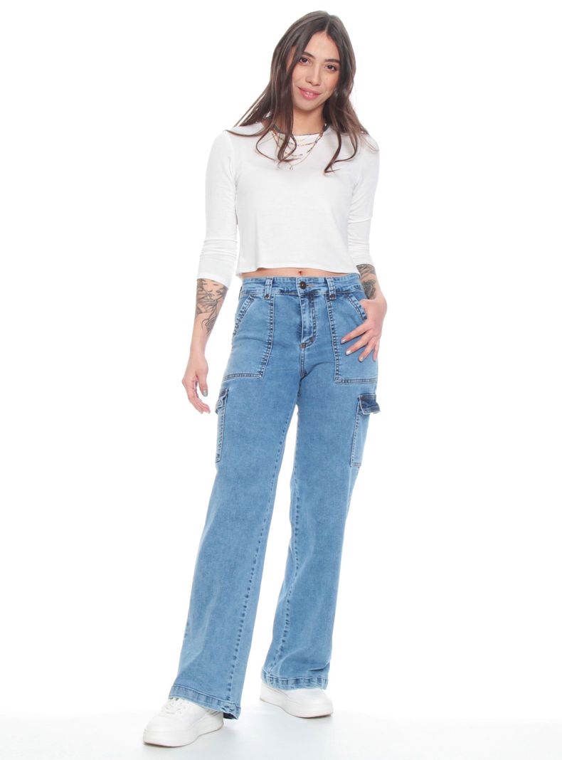 Jeans Recto Cargo Tiro Alto Push Up Pretina-3