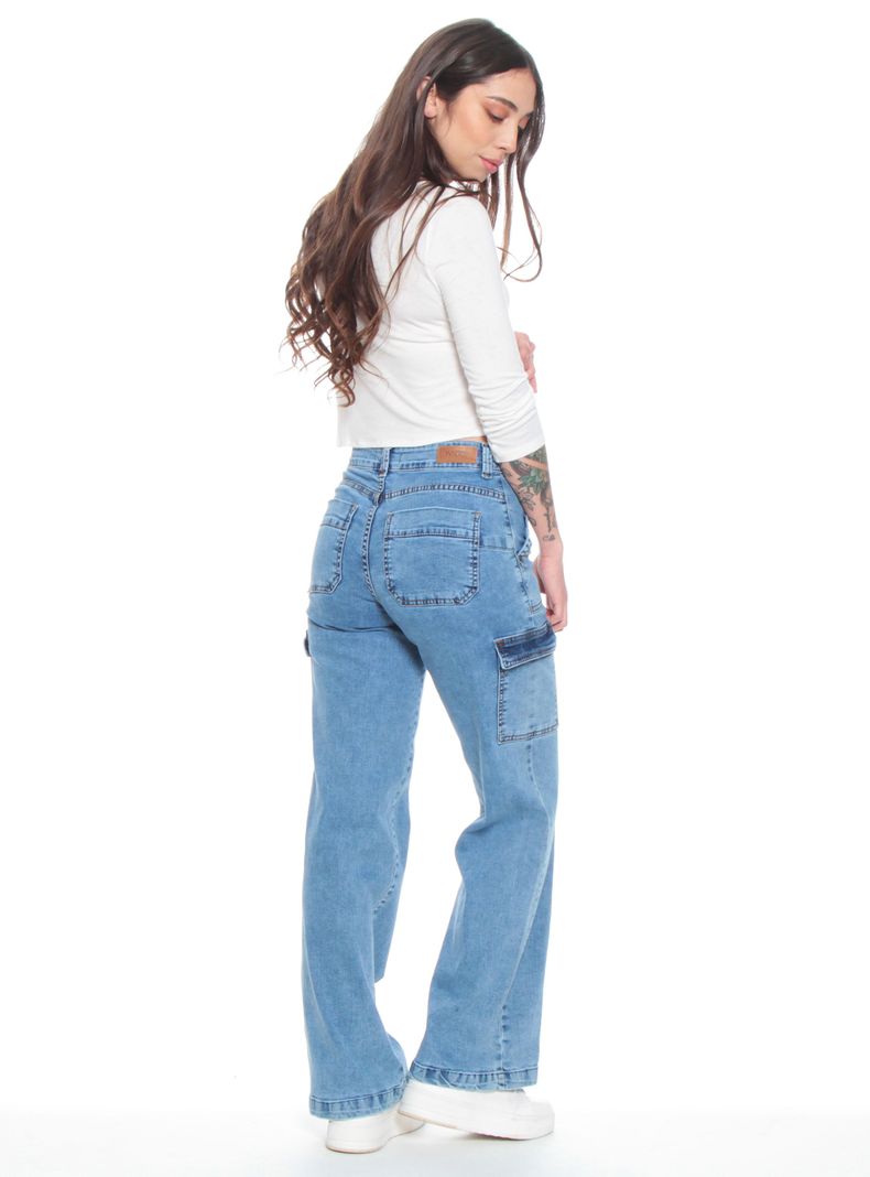 Jeans Recto Cargo Tiro Alto Push Up Pretina-4