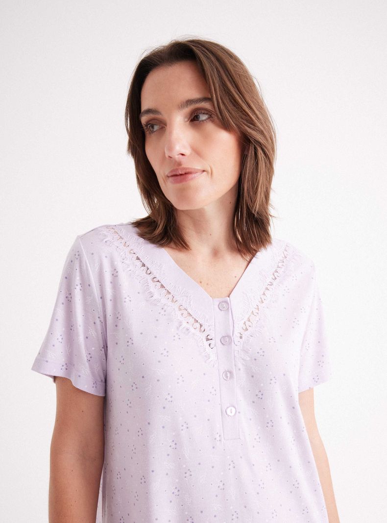 Camisa de Dormir Full Print Escote V con Encaje-2