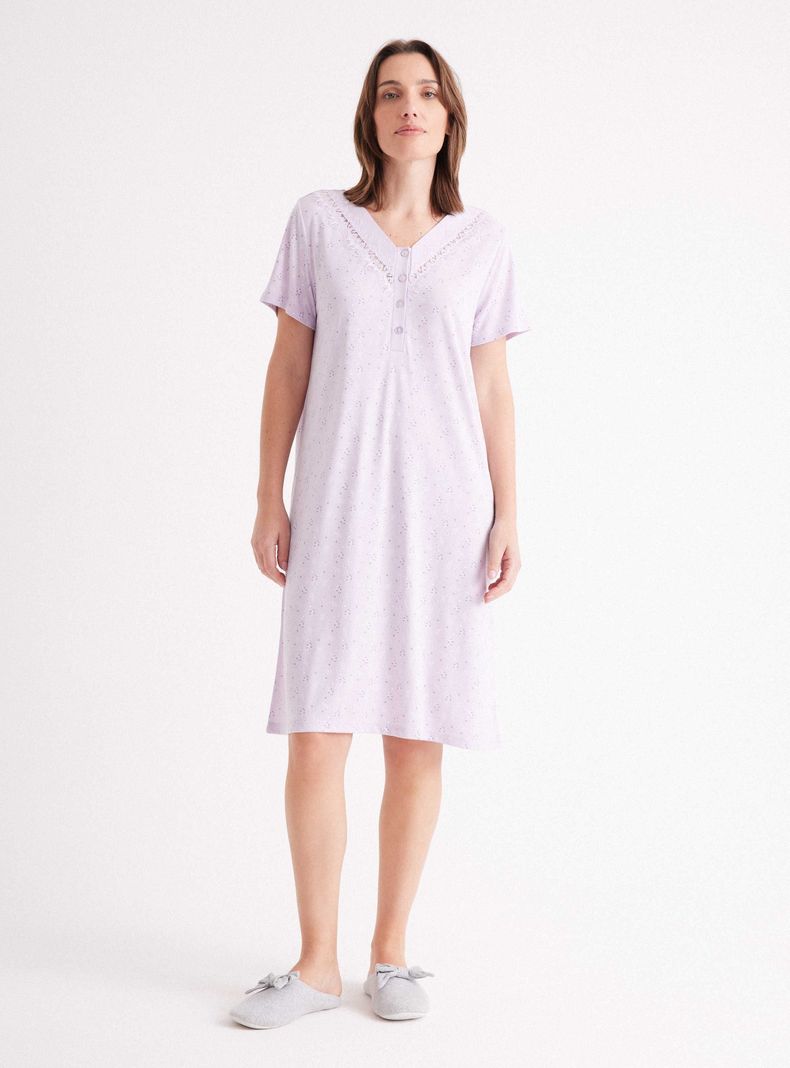 Camisa de Dormir Full Print Escote V con Encaje-4