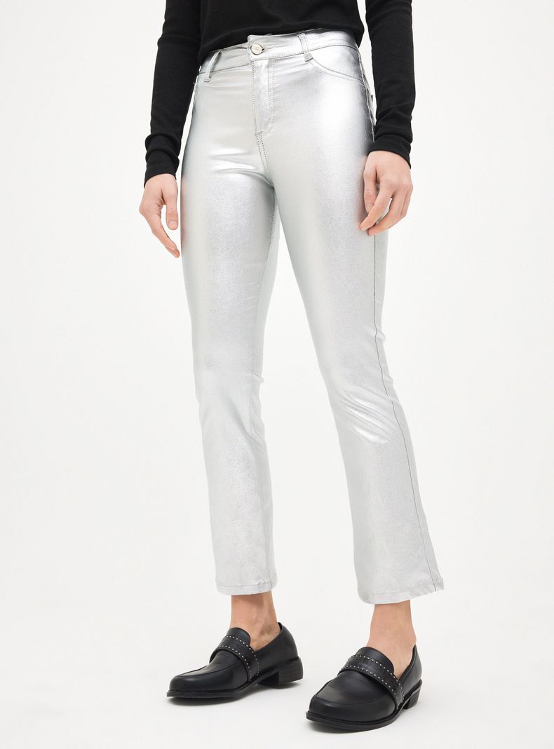 Jeans Kick Flare Metalizado Cierre-0