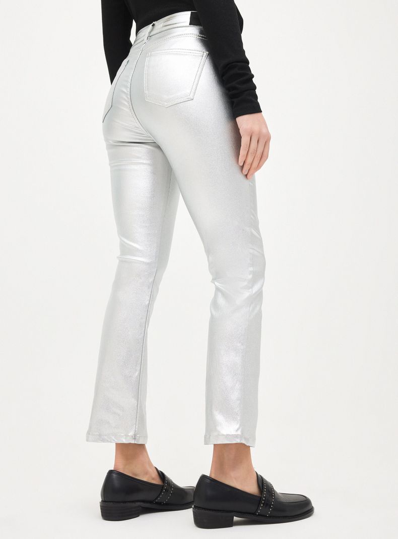 Jeans Kick Flare Metalizado Cierre-1