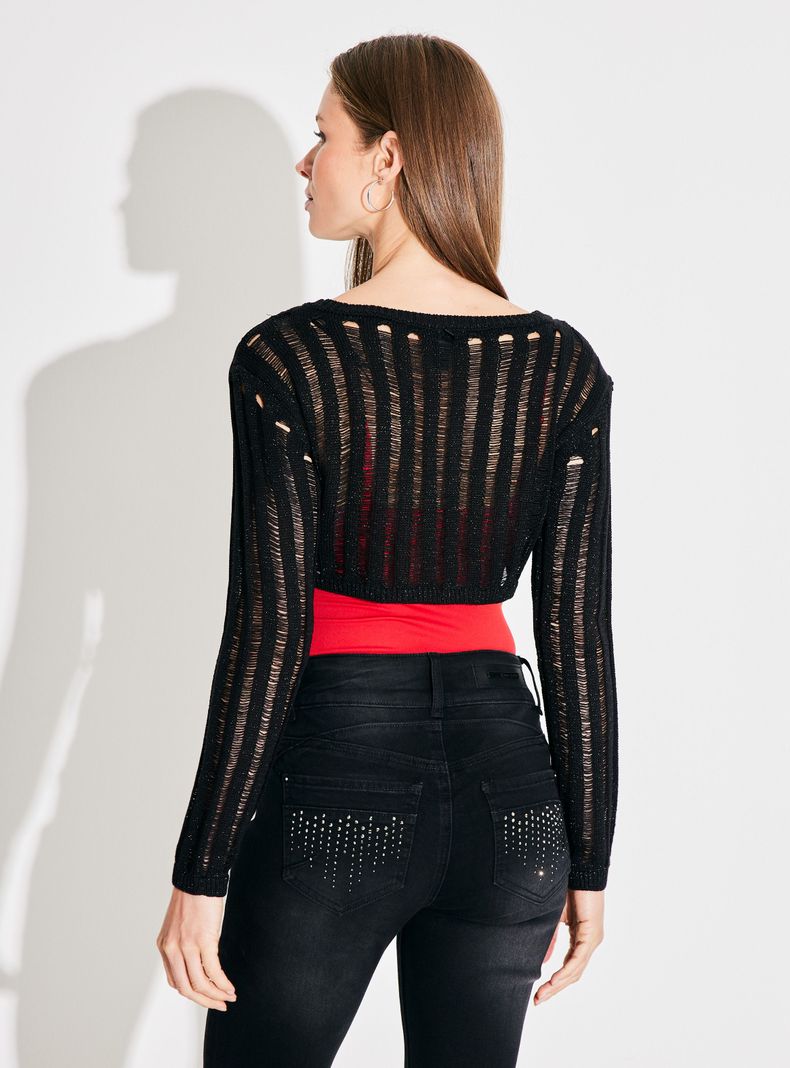 Sweater Manguito Corto Tejido Calado con Lurex-1