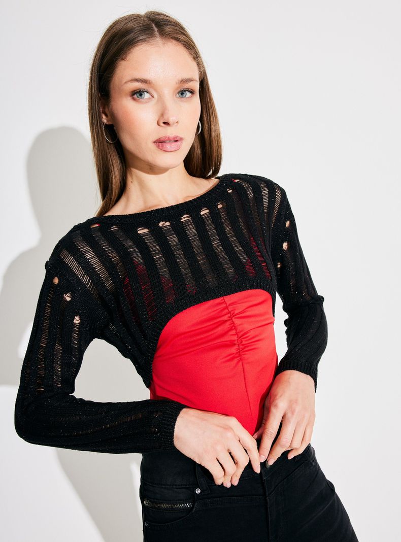 Sweater Manguito Corto Tejido Calado con Lurex-2