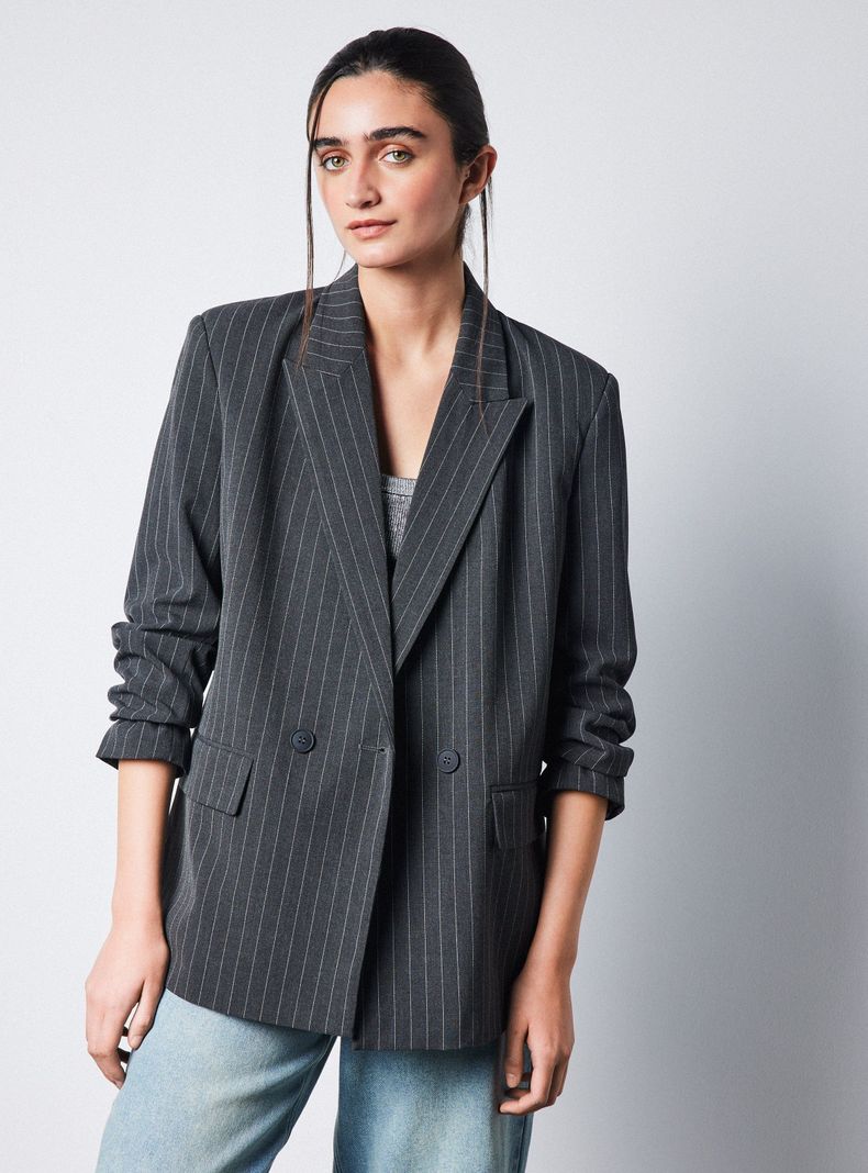 Blazer Oversize Botón Rayado-0