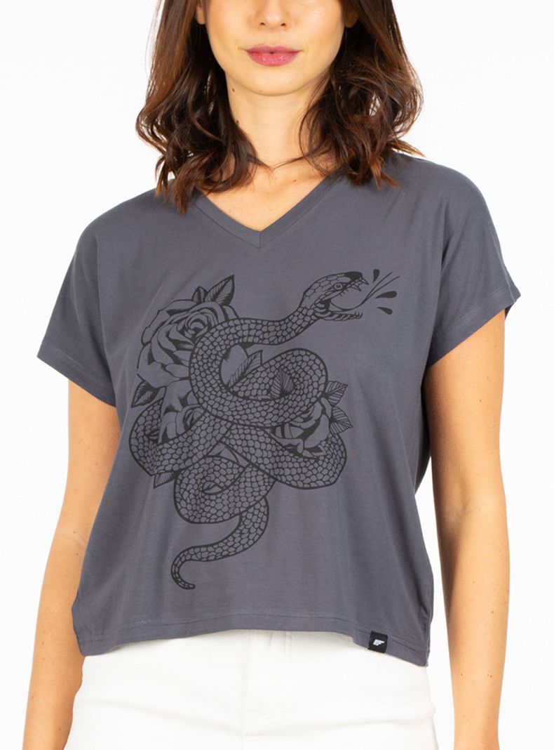 Polera Manga Corta Hombro Caído V Neck Snake-0