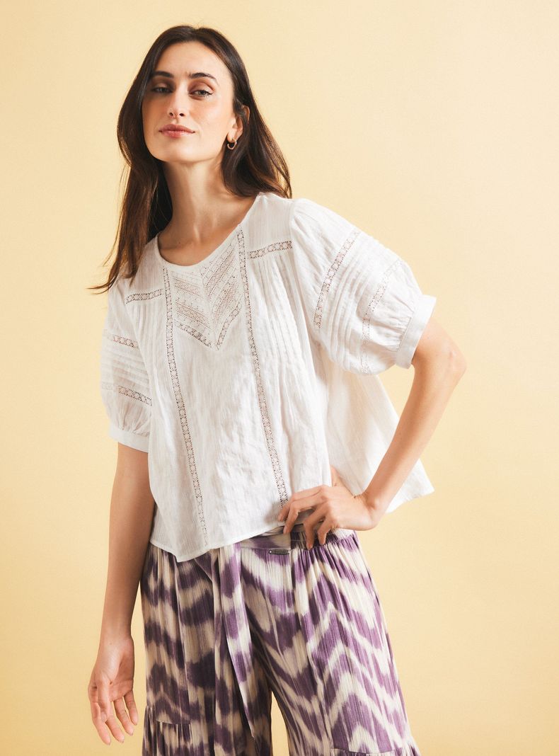 Blusa Aplicación Encaje Clásico-0