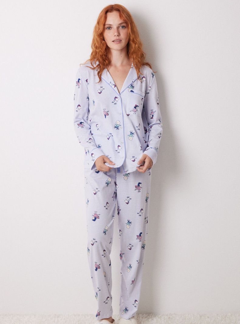 Pijama Camisero Largo Algodón Estamado Allover-0