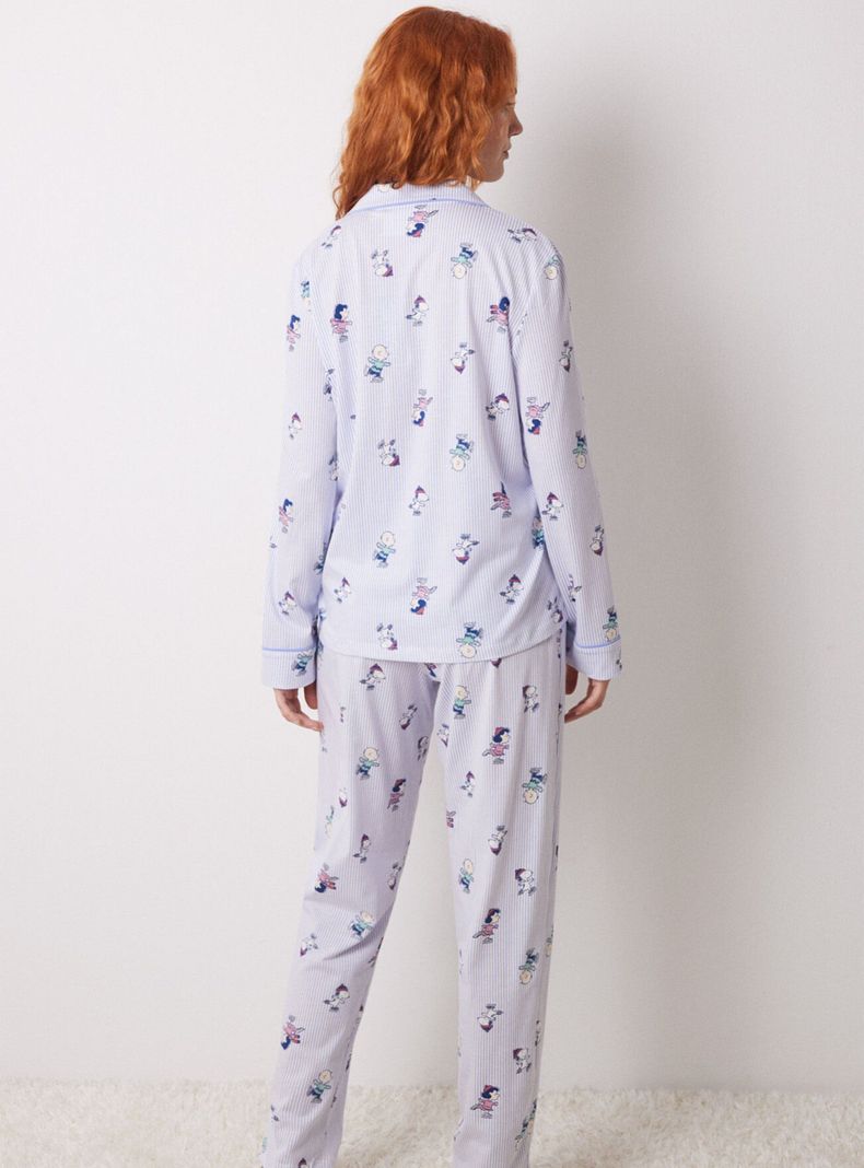 Pijama Camisero Largo Algodón Estamado Allover-1
